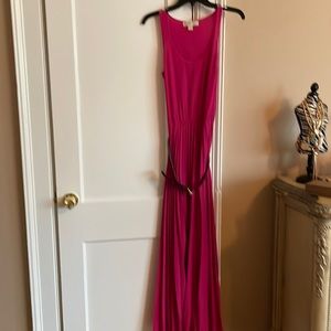 Michael Kors pink pleated belt maxi dress